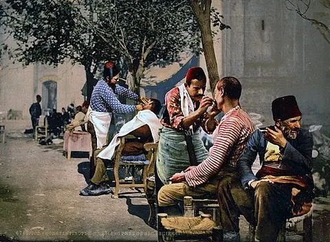 Barbers near Seraskerat, Constantinople, Turkey, ca. 1895